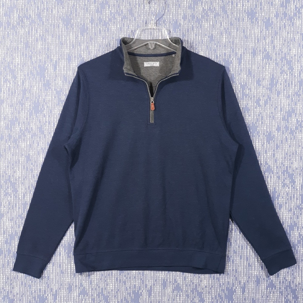 Collars & Co Sweater Mens Large 1/4 Zip Pullover Blue Golf Preppy Mock Neck